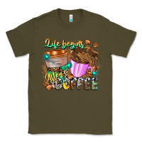 Army Green Life Begins After Coffee Classic Tee - CowhideDigitalArt
