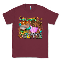 Burgundy Life Begins After Coffee Classic Tee - CowhideDigitalArt