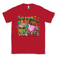 Red Life Begins After Coffee Classic Tee - CowhideDigitalArt