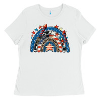 White American rainbow 4th of july Ladies Tee - CowGirlArtShop