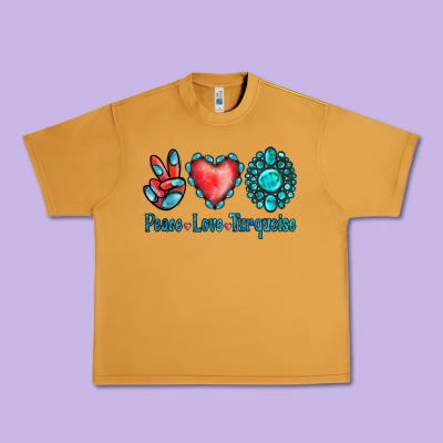 Peace Love Turquoise Urban Heavy Tee Designed By Jasminsmagicworld