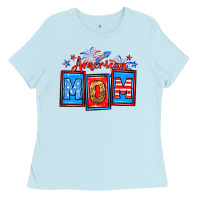 Baby Blue American mom Ladies Tee - Neo Western