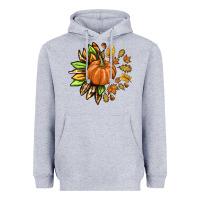 Heather Grey Fall Sunflower with Pumpkin Heavyweight Hoodie - texasbilliewilder