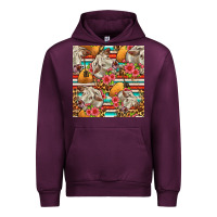 Mauve Wine western cow with hay and flowers seamless pattern Urban Hoodie - FaDigitalArtStudio