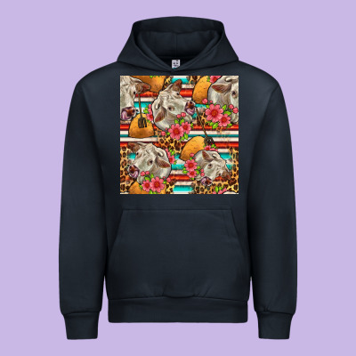 Western Cow With Hay And Flowers Seamless Pattern Urban Hoodie Designed By Fadigitalartstudio