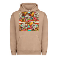 Pigment Burro western cow with hay and flowers seamless pattern Urban Hoodie - FaDigitalArtStudio