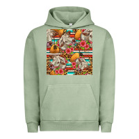 Pigment Oil Green western cow with hay and flowers seamless pattern Urban Hoodie - FaDigitalArtStudio
