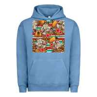 Pigment Pebble Blue western cow with hay and flowers seamless pattern Urban Hoodie - FaDigitalArtStudio
