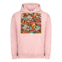 Pigment Salmon western cow with hay and flowers seamless pattern Urban Hoodie - FaDigitalArtStudio