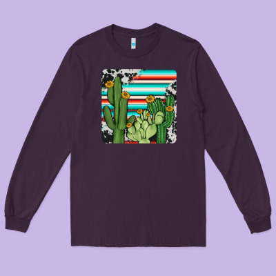 Cactus Cowhide Coaster Long Sleeve Tee Designed By Jahusdesignshop