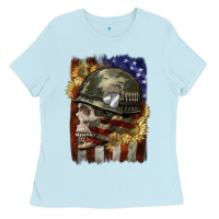 Baby Blue Army skull 4th of july Ladies Tee - CowGirlArtShop