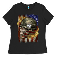 Black Army skull 4th of july Ladies Tee - CowGirlArtShop