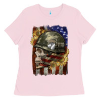 Bubblegum Pink Army skull 4th of july Ladies Tee - CowGirlArtShop