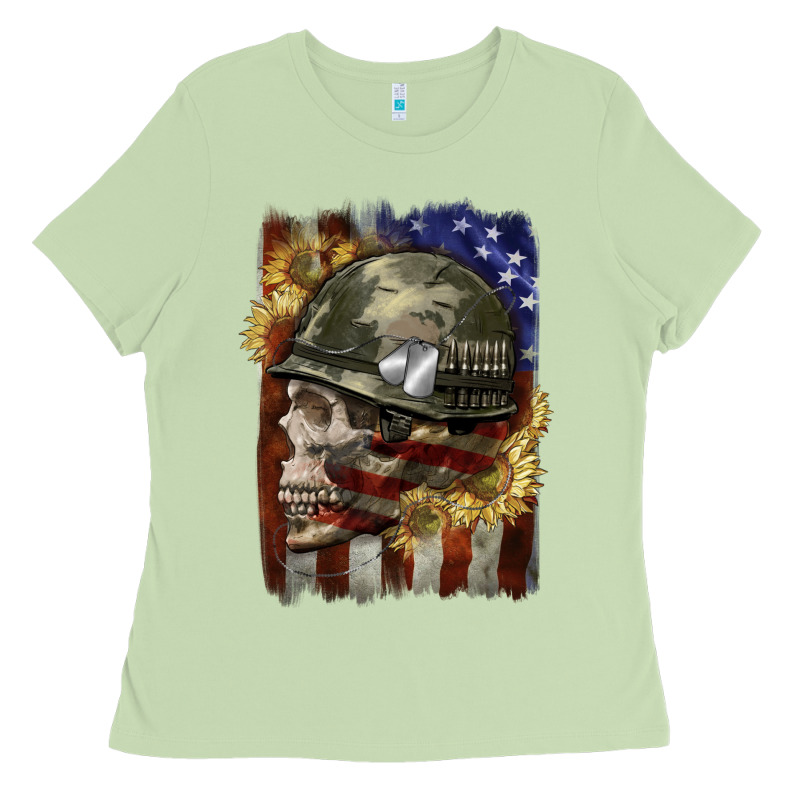 Army Skull 4th Of July Ladies Tee by CowGirlArtShop | Teevron