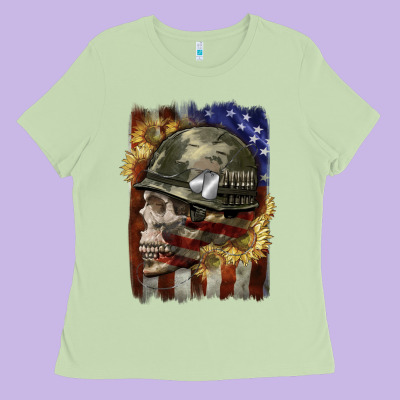 Army Skull 4th Of July Ladies Tee Designed By Cowgirlartshop