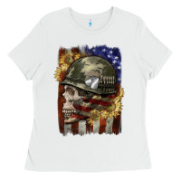 White Army skull 4th of july Ladies Tee - CowGirlArtShop