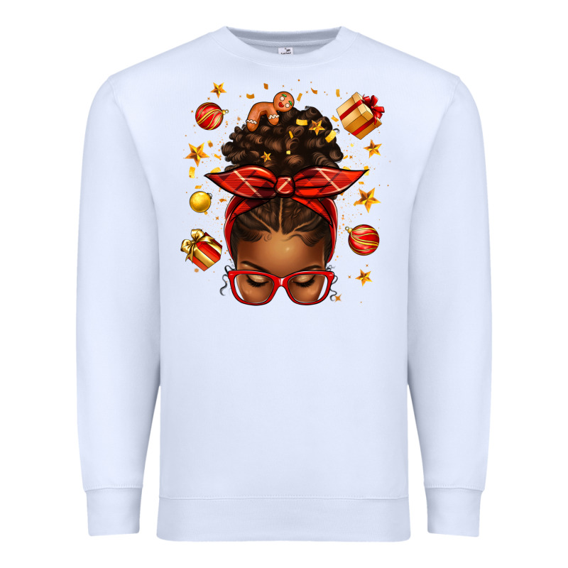 Christmas Afro Messy Bun Premium Sweatshirt by texasbilliewilder | Teevron