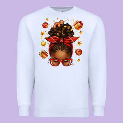 Christmas Afro Messy Bun Premium Sweatshirt Designed By Texasbilliewilder