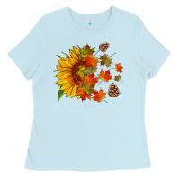 Baby Blue sunflower and autumn leaves Ladies Tee - HRA Design Shop