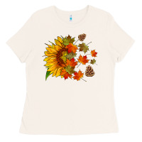 Bone sunflower and autumn leaves Ladies Tee - HRA Design Shop