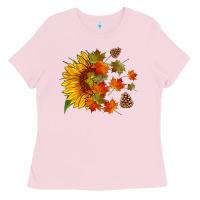 Bubblegum Pink sunflower and autumn leaves Ladies Tee - HRA Design Shop