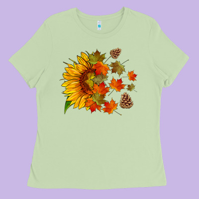 Sunflower And Autumn Leaves Ladies Tee Designed By Hra Design Shop