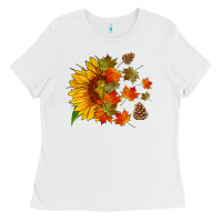 White sunflower and autumn leaves Ladies Tee - HRA Design Shop