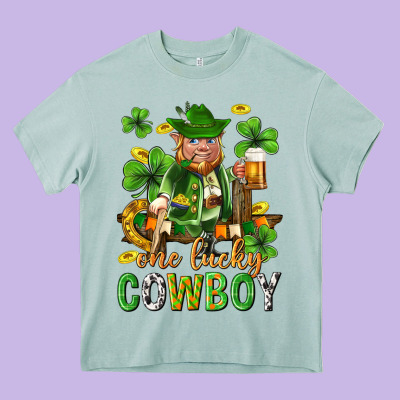 One Lucky Cowboy With St. Patricks Elf Heavy Core Tee Designed By Neo Western