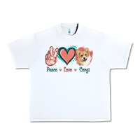 White Peace Love Corgi Urban Heavy Tee - Jasminsmagicworld