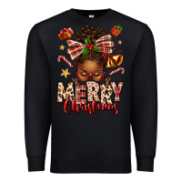 Black merry christmas afro messy bun Premium Sweatshirt - texasbilliewilder