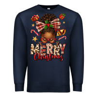 Navy merry christmas afro messy bun Premium Sweatshirt - texasbilliewilder