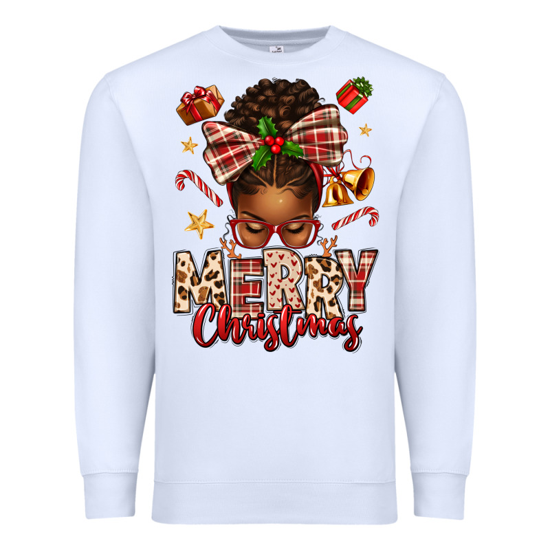 Merry Christmas Afro Messy Bun Premium Sweatshirt by texasbilliewilder | Teevron