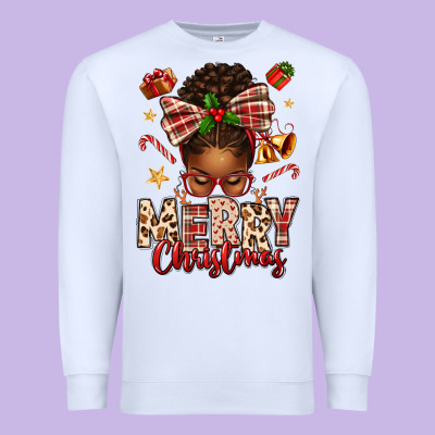 Merry Christmas Afro Messy Bun Premium Sweatshirt Designed By Texasbilliewilder