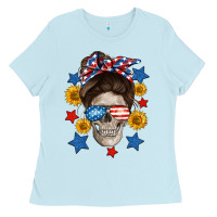 Baby Blue American mom skull Ladies Tee - Neo Western