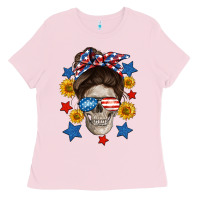Bubblegum Pink American mom skull Ladies Tee - Neo Western