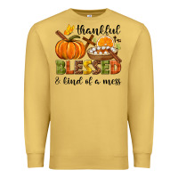 Antique Gold Thankful blessed and kind of a mess Premium Sweatshirt - NancyCooperArtShop