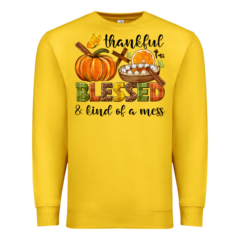 Thankful Blessed And Kind Of A Mess Premium Sweatshirt by NancyCooperArtShop | Teevron