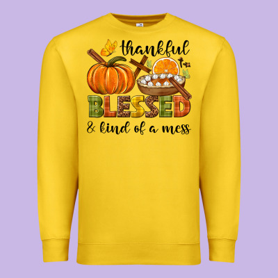 Thankful Blessed And Kind Of A Mess Premium Sweatshirt Designed By Nancycooperartshop