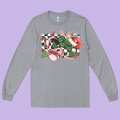 Gamer Christmas Game Controller Long Sleeve Tee Designed By Maliassmallbusiness