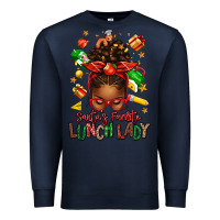 Navy santas favorite lunch lady afro messy bun Premium Sweatshirt - texasbilliewilder