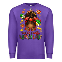 Purple santas favorite lunch lady afro messy bun Premium Sweatshirt - texasbilliewilder