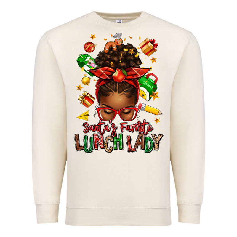 Santas Favorite Lunch Lady Afro Messy Bun Premium Sweatshirt by texasbilliewilder | Teevron