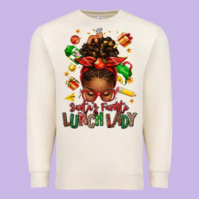 Santas Favorite Lunch Lady Afro Messy Bun Premium Sweatshirt Designed By Texasbilliewilder