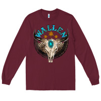 Burgundy wallen with bull skull Long Sleeve Tee - NancyCooperArtShop