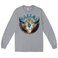 Heather Grey wallen with bull skull Long Sleeve Tee - NancyCooperArtShop