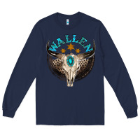 Navy wallen with bull skull Long Sleeve Tee - NancyCooperArtShop