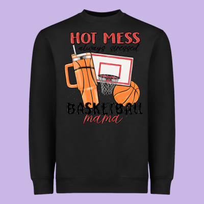 Hot Mess Always Stressed Basketball Mama Heavyweight Sweatshirt Designed By Maliassmallbusiness