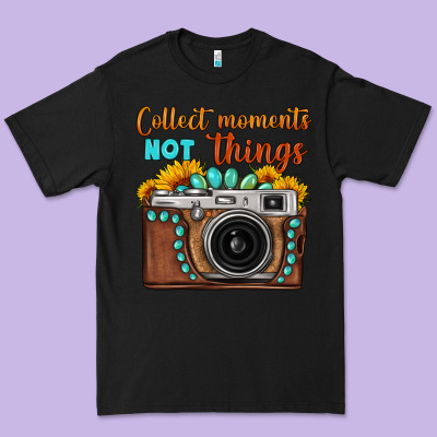 Collect Moments Not Things Sunflower Gemstone Vintage Camera Premium Tee Designed By Fadigitalartstudio