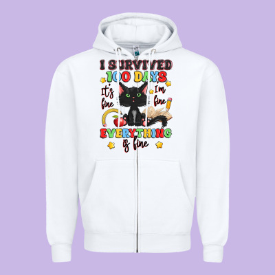 I Survived 100 Days It's Fine I'm Fine Zipper Hoodie Designed By Artiststas