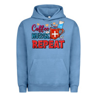 Pigment Pebble Blue Coffee Nurse Repeat Urban Hoodie - FaDigitalArtStudio
